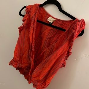 V-neck orange striped top